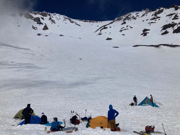 Looking at Avalanche Gulch Route from Helen Lake Base Camp