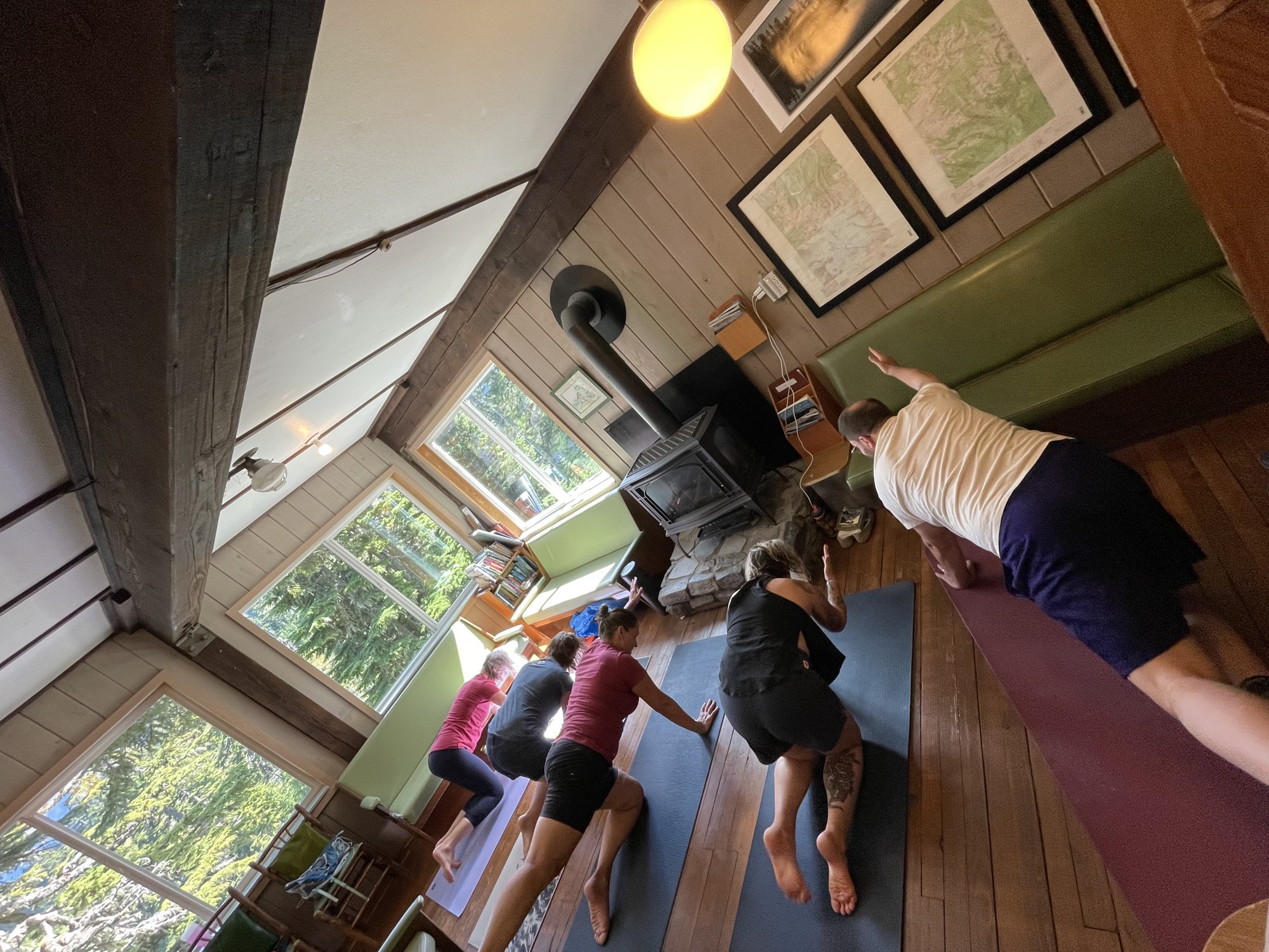 15 - Impromptu yoga in the lounge with gas burning fireplace